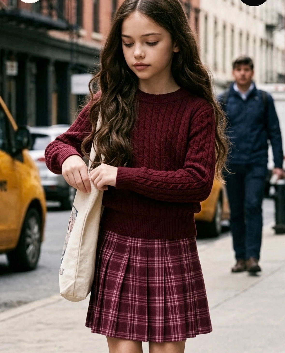 2 delig set: kabel truitje en rok bordeaux