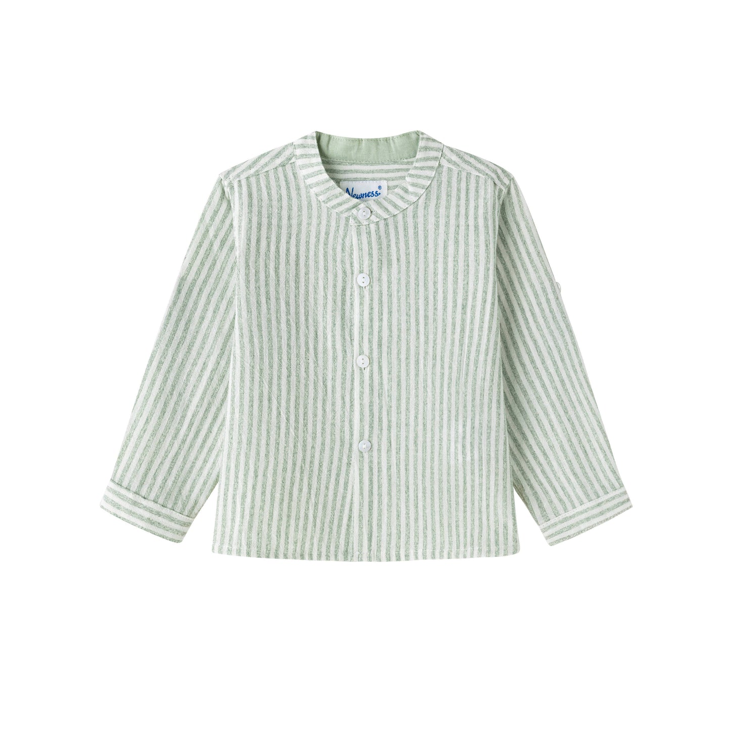 Groen Gestreept Baby Jongensshirt: Strepen / 90% katoen; 10% linnen / 6/9 maanden; 12 maanden; 18 maanden; 24/30 maanden