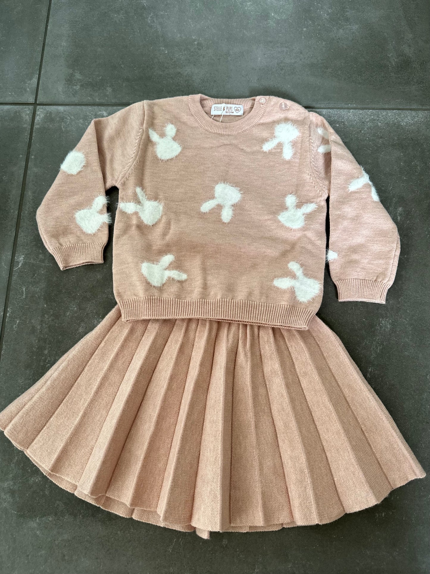 2 delig roze set rok en trui met konijntjes