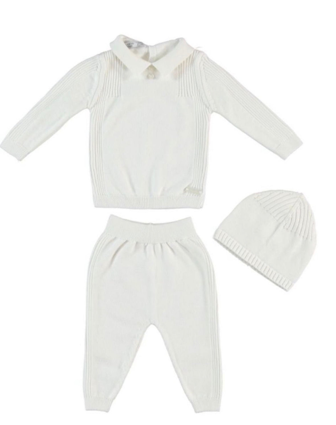 Babyset wit truitje, polo en muts