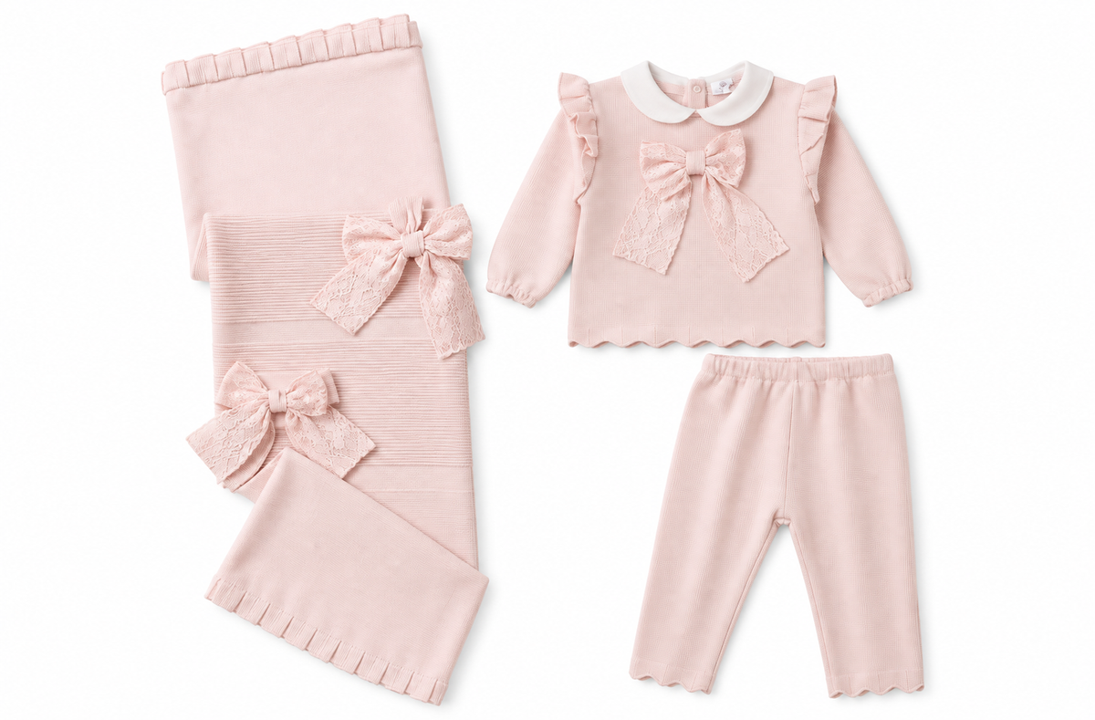 3 delig baby setje doek met truitje en broekje roze