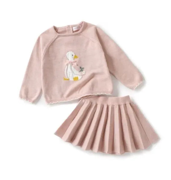 2 delig roze set rok en trui met eendje