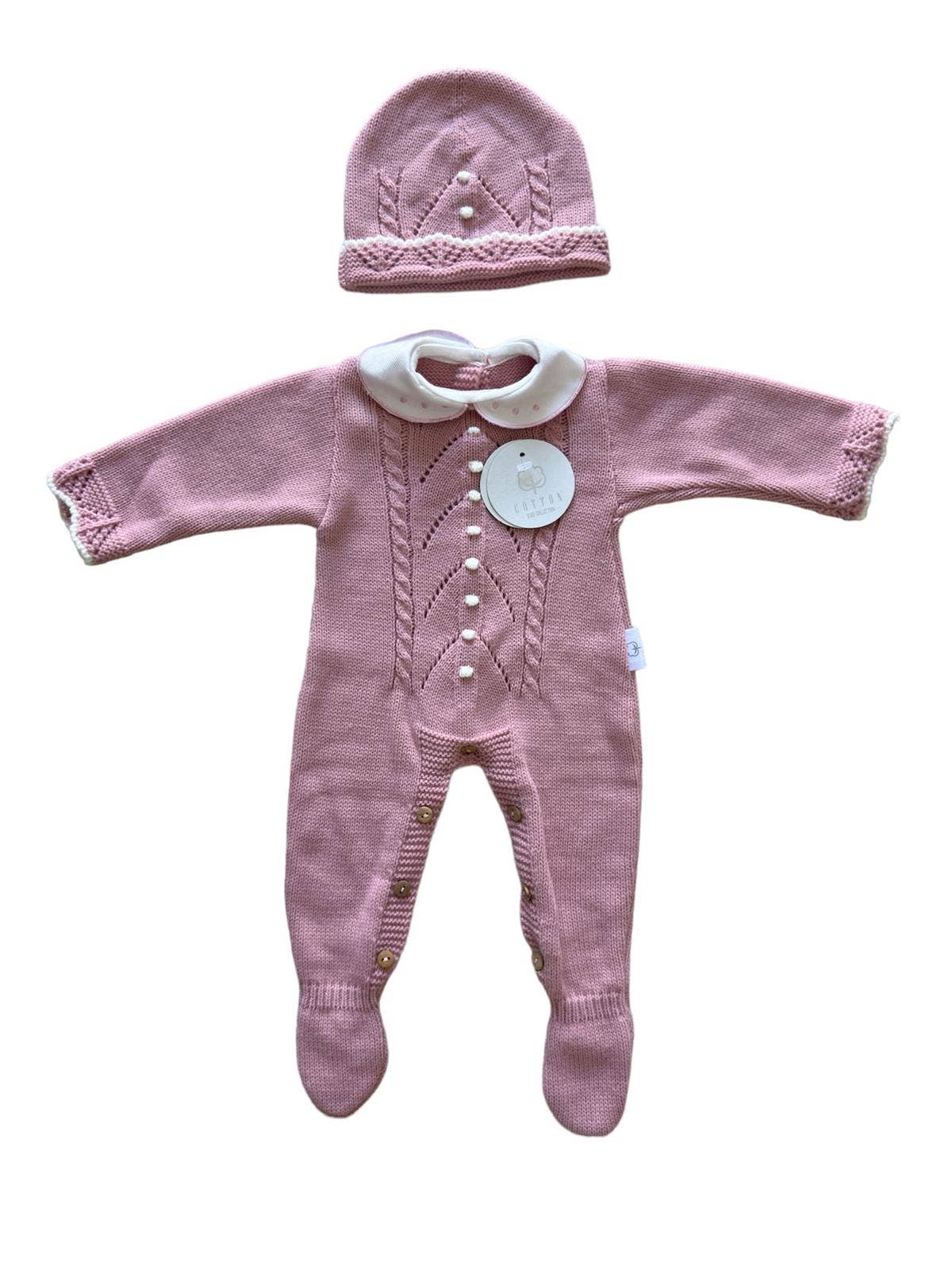 CT108 GEBREID PAK MET MUTS HERFST/WINTER: Roze/wit / 1/3 maanden