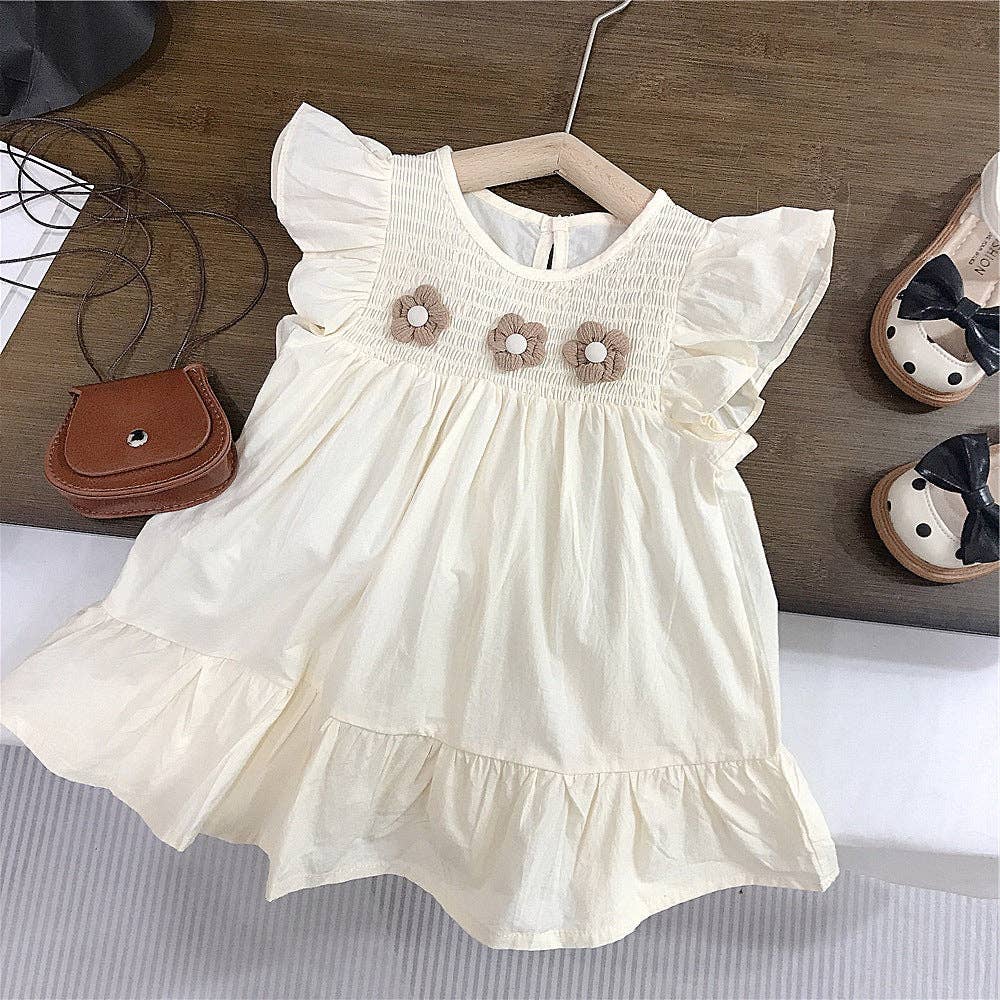 18M-7Y Peutermeisjes Bloem Fladdermouw Jurken Groothandel Meisjes Modekleding V3824051400052: Beige / 6-7 jaar