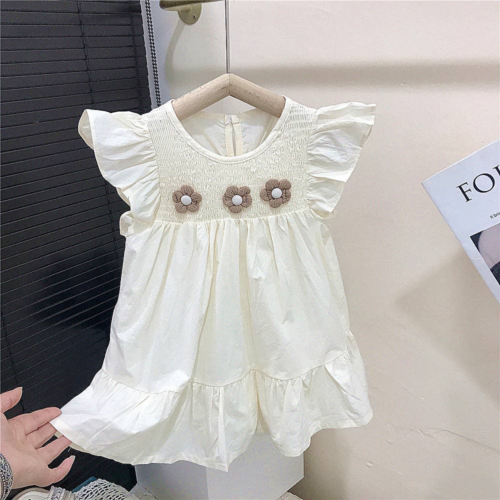 18M-7Y Peutermeisjes Bloem Fladdermouw Jurken Groothandel Meisjes Modekleding V3824051400052: Beige / 6-7 jaar