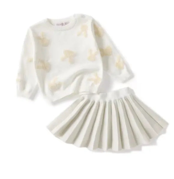 2 delig beige set rok en trui met konijntjes