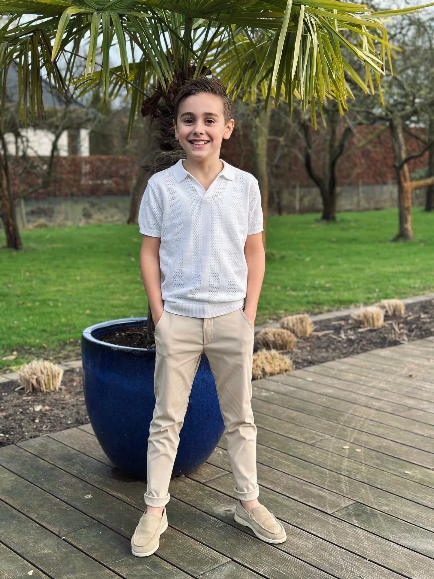 Loulou zandkleurige lange broek