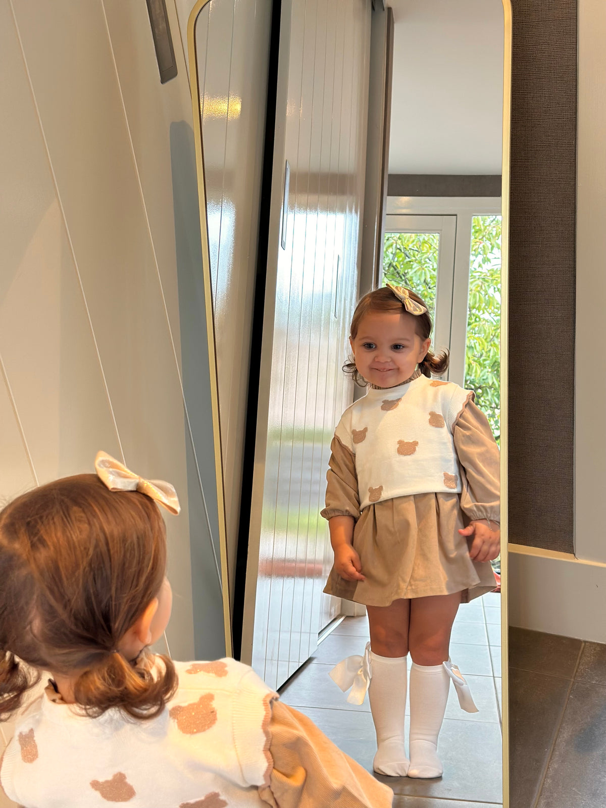 Jurk met spencer beige met beertjes