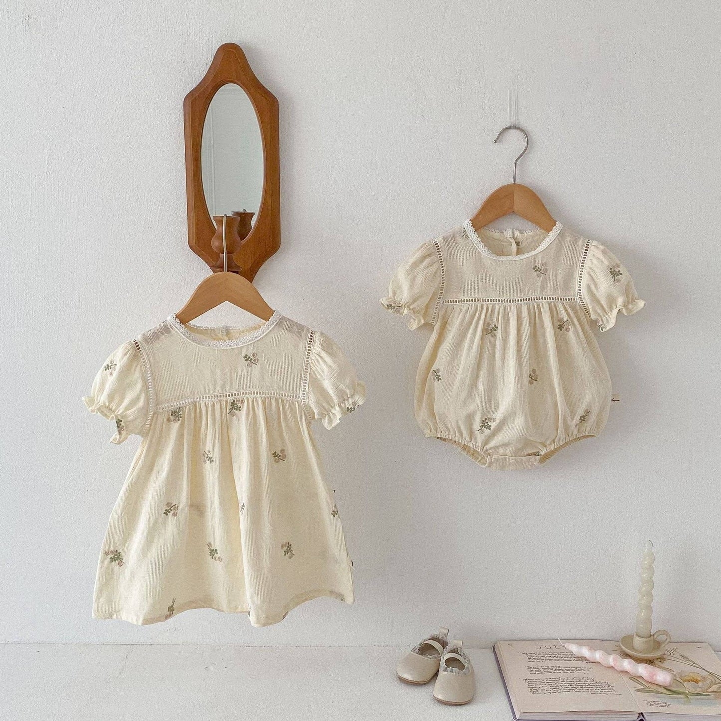 3M-3Y Babyzusje Outfit Geborduurde Bloemen Pofmouw Romper Of Jurken Groothandel Baby Kleding V3824062500047: Patroon 1 / 2-3 jaar