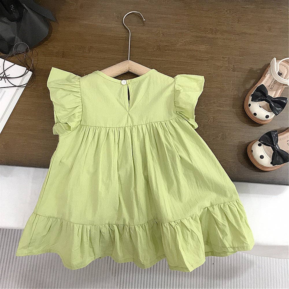 18M-7Y Peutermeisjes Bloem Fladdermouw Jurken Groothandel Meisjes Modekleding V3824051400052: Beige / 6-7 jaar