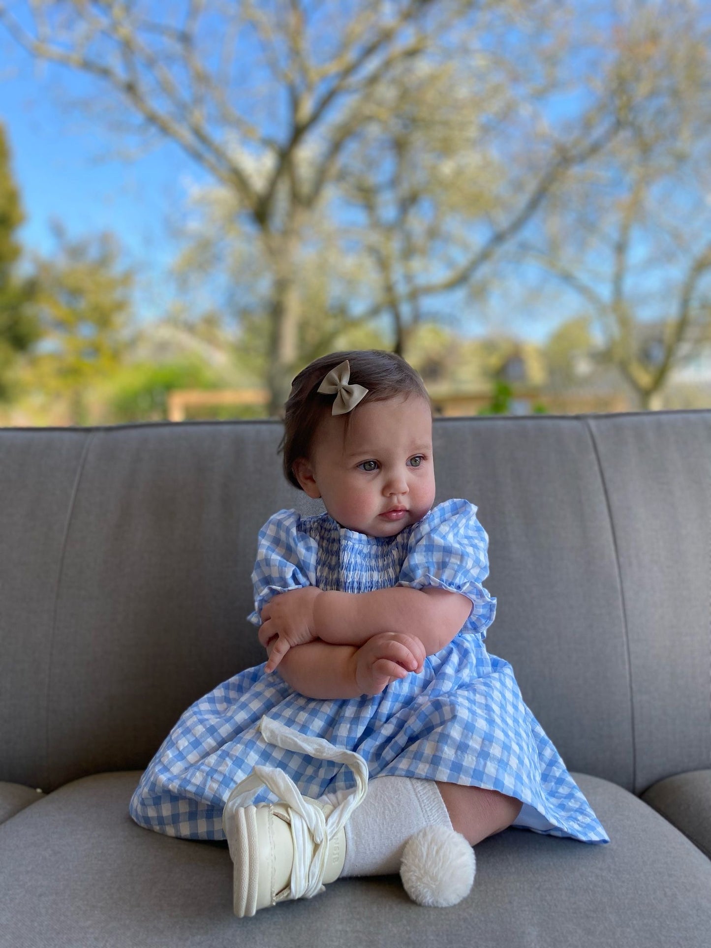 Jurk gesmockt ruit blauw wit LouLou