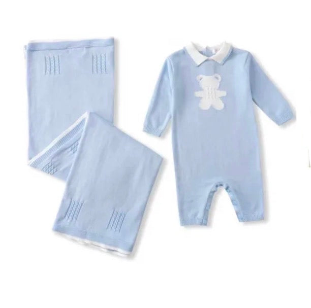 Blauwe baby pakje met doek