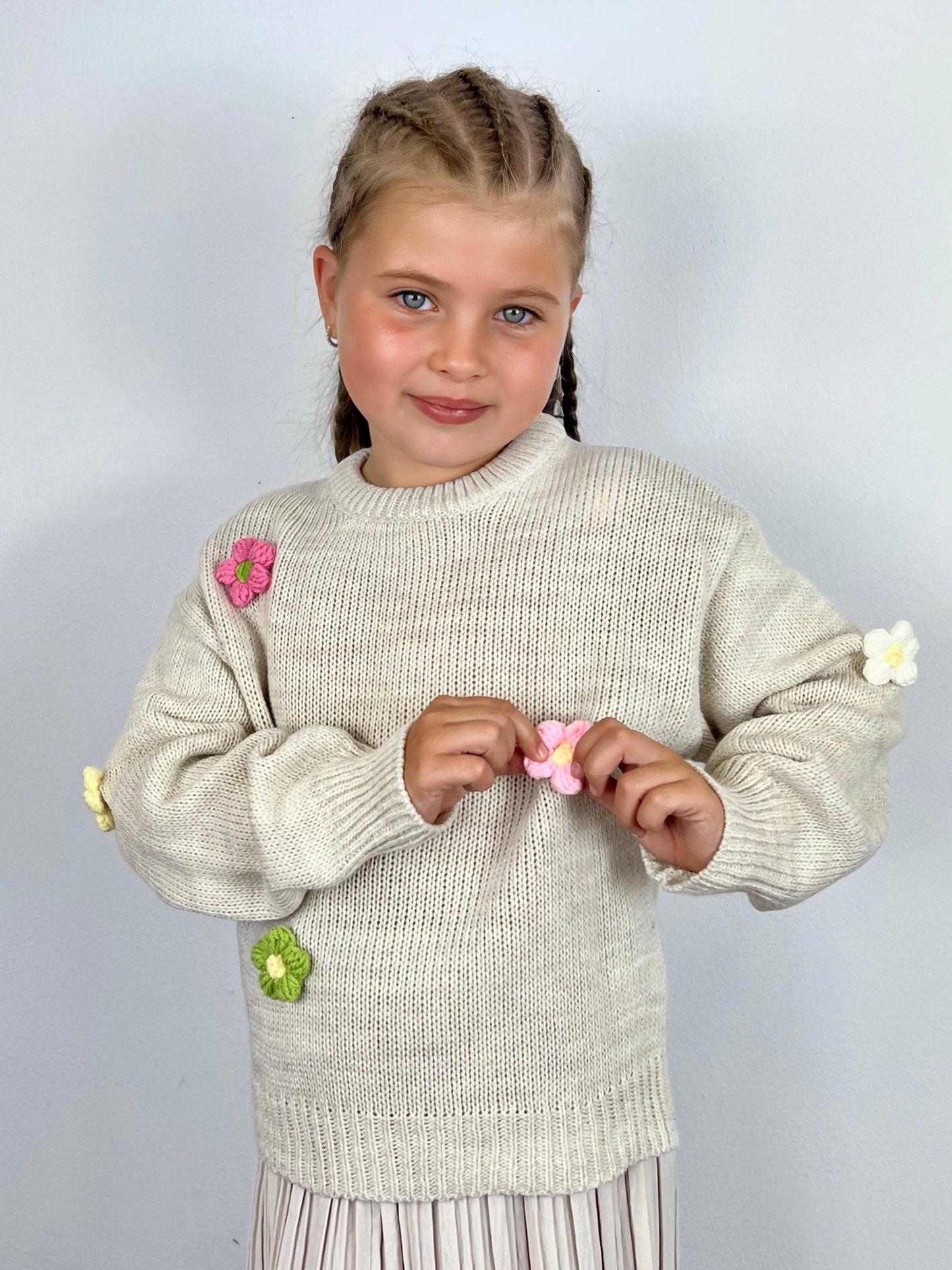 Gehaakte bloemen trui voor meisjes: Roze