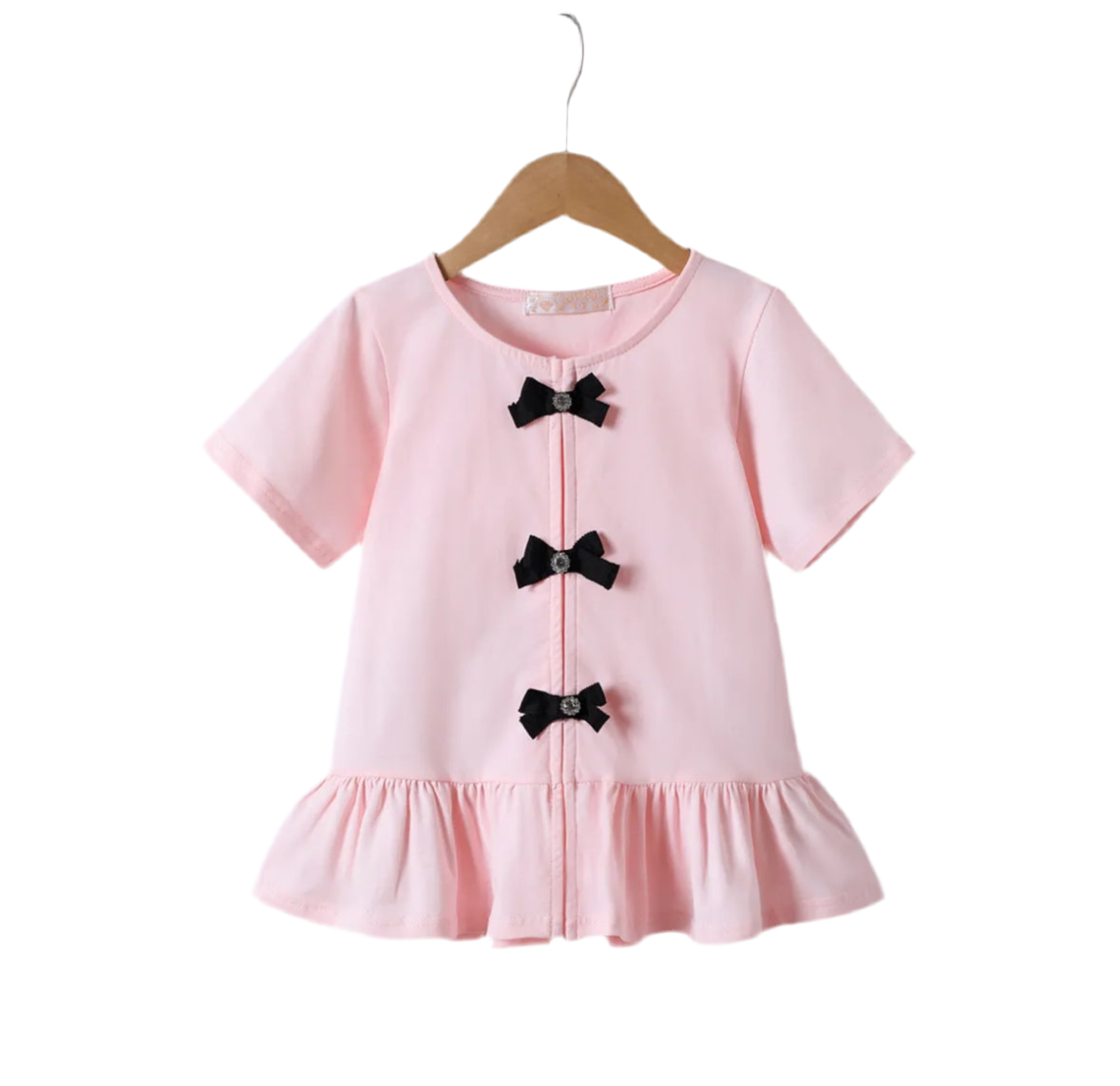 Korte mouwen shirt met strikjes roze