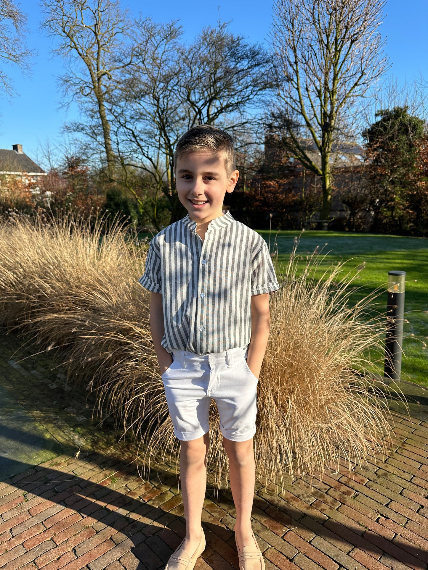 Blouse korte mouw streep zwart