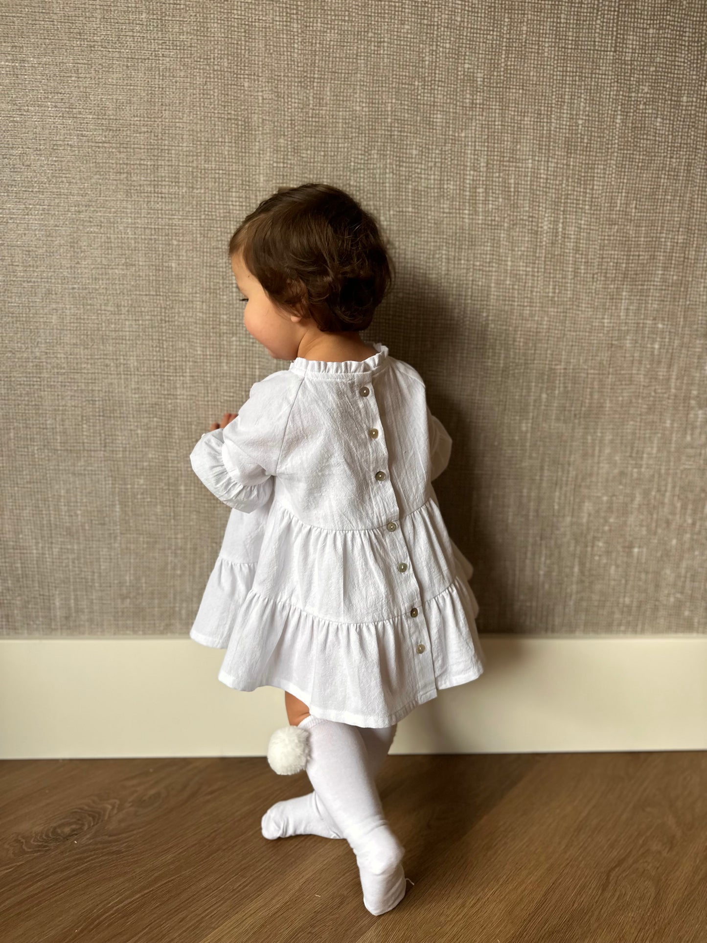 Linnen doorknoop jurk wit LouLou