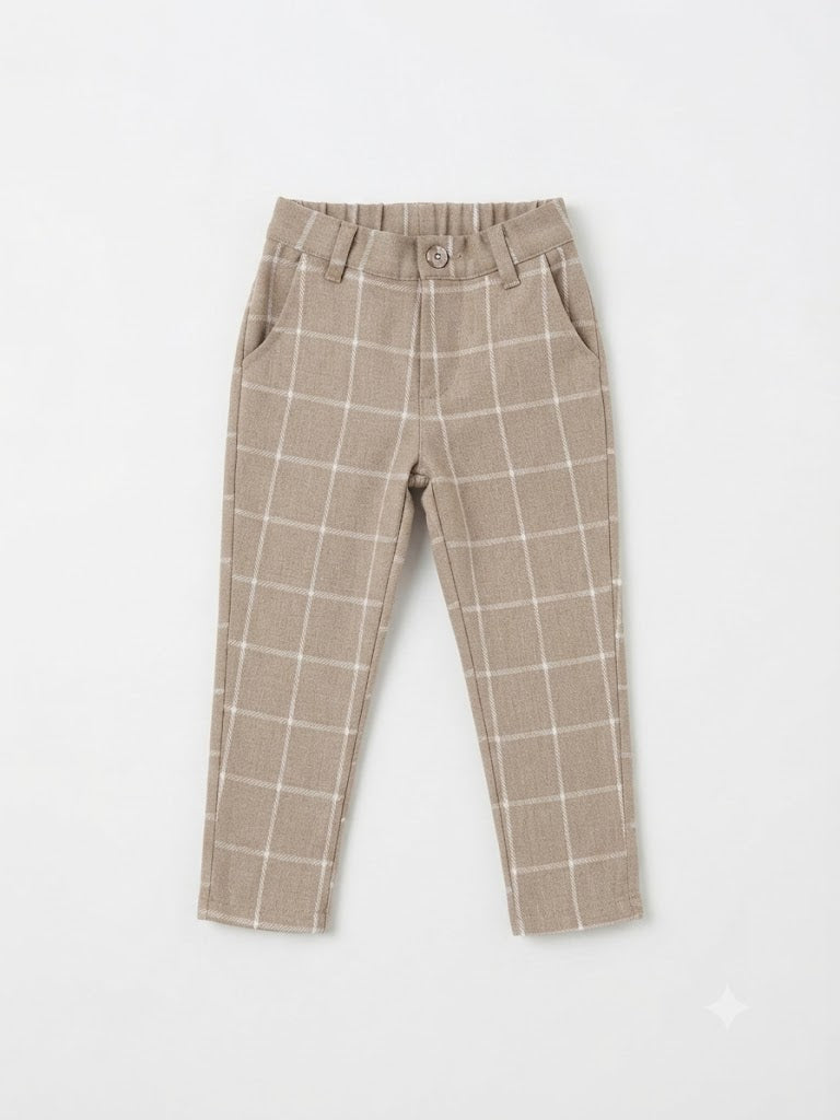 Loulou lange broek grove ruit beige