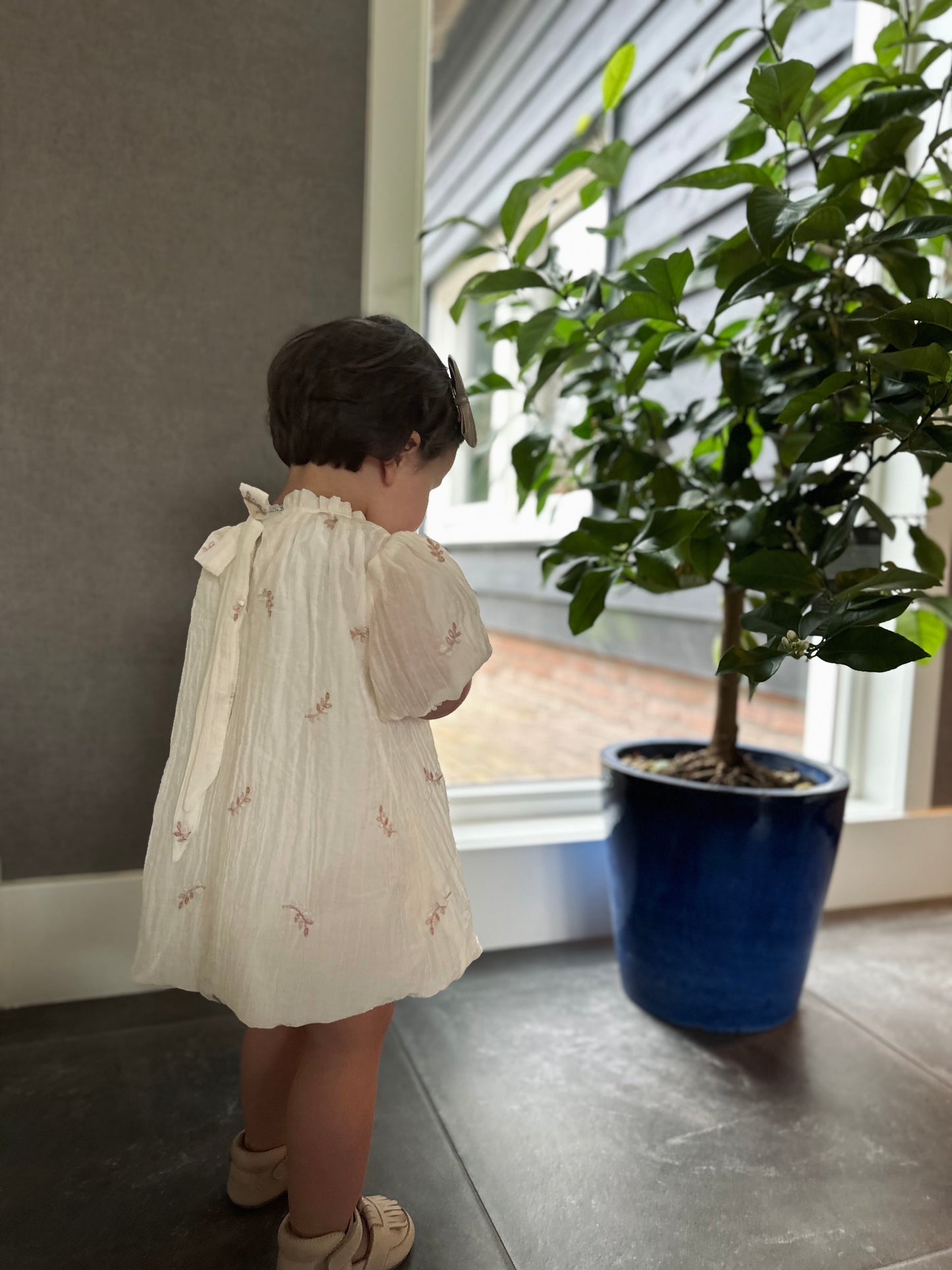 Ballon jurk crème met bloemetje LouLou