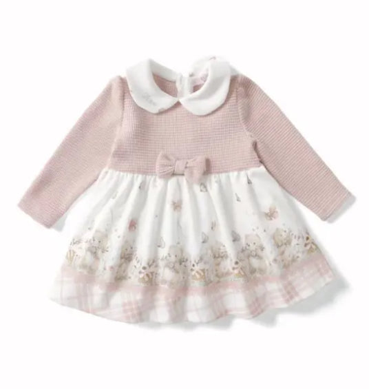 Roze jurk met kraag en strik en beertjes