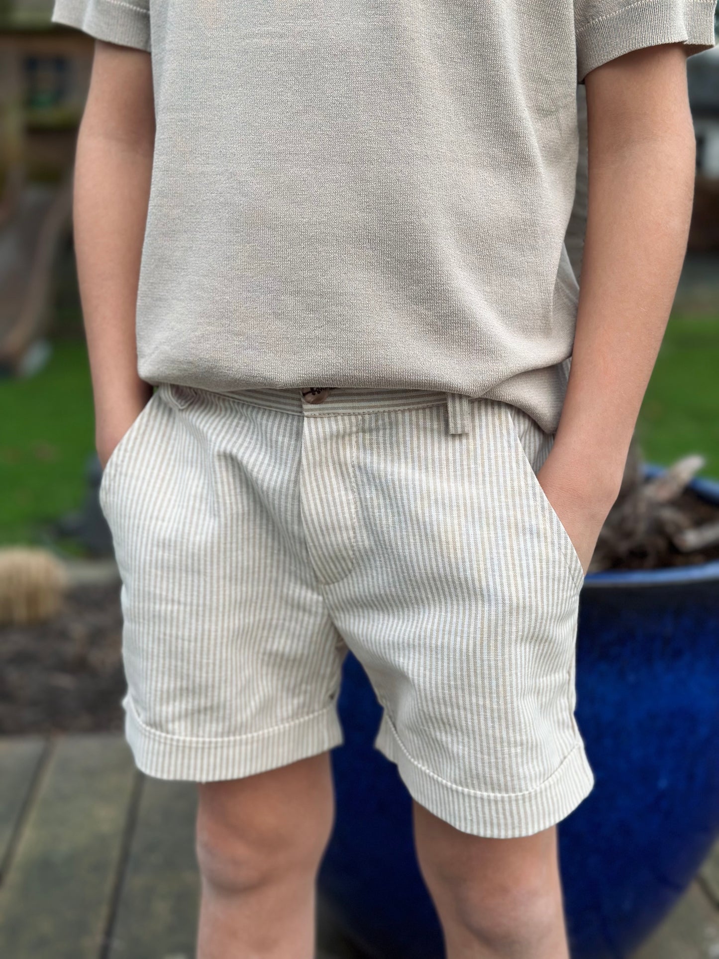 Loulou baby gestreepte korte linnen broek