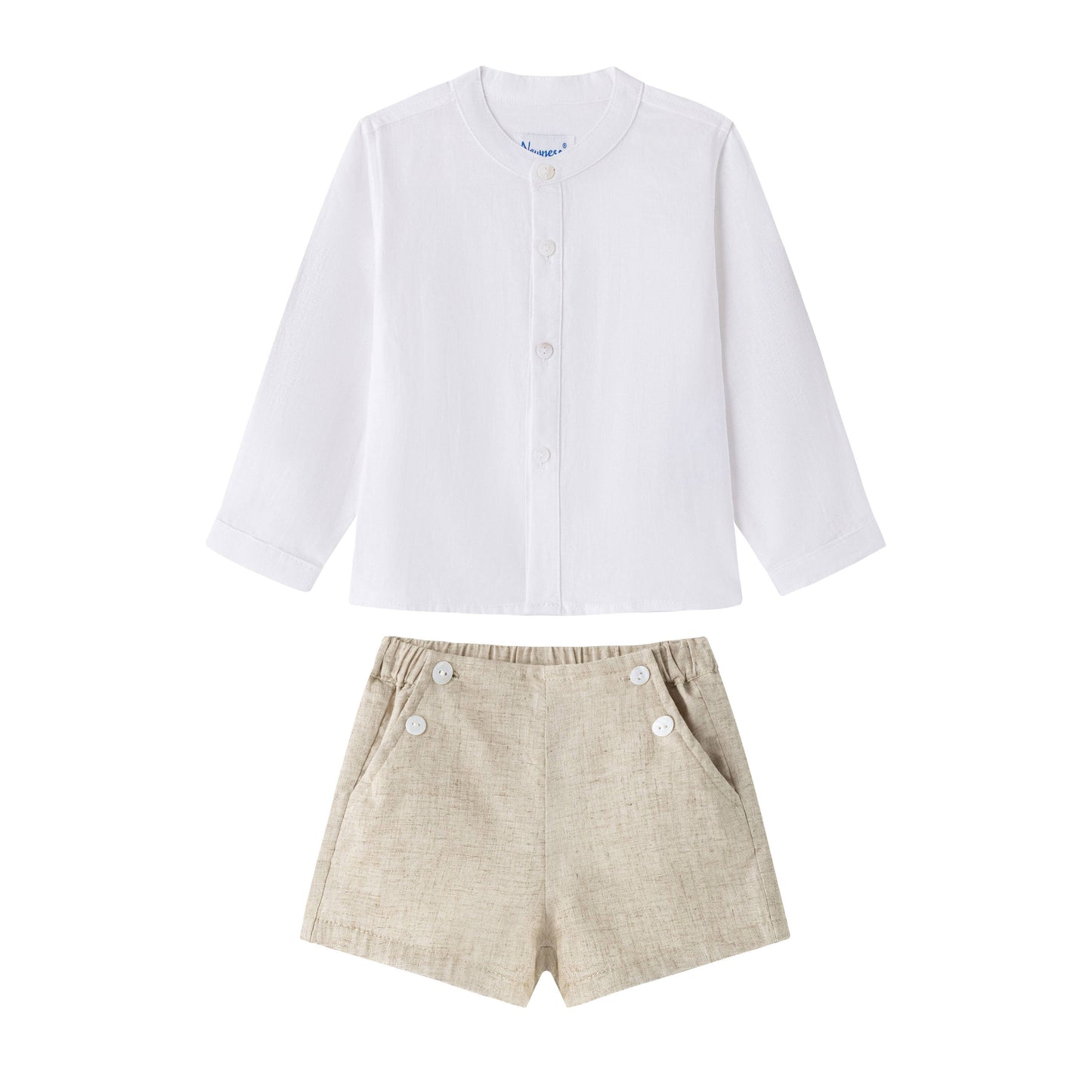 Beige set van linnen broekje en blousje
