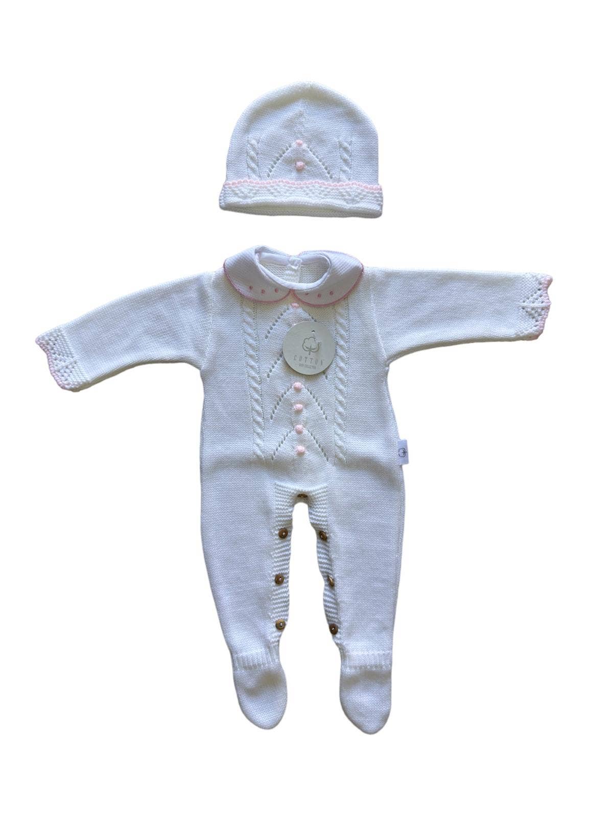 CT108 GEBREID PAK MET MUTS HERFST/WINTER: Roze/wit / 1/3 maanden
