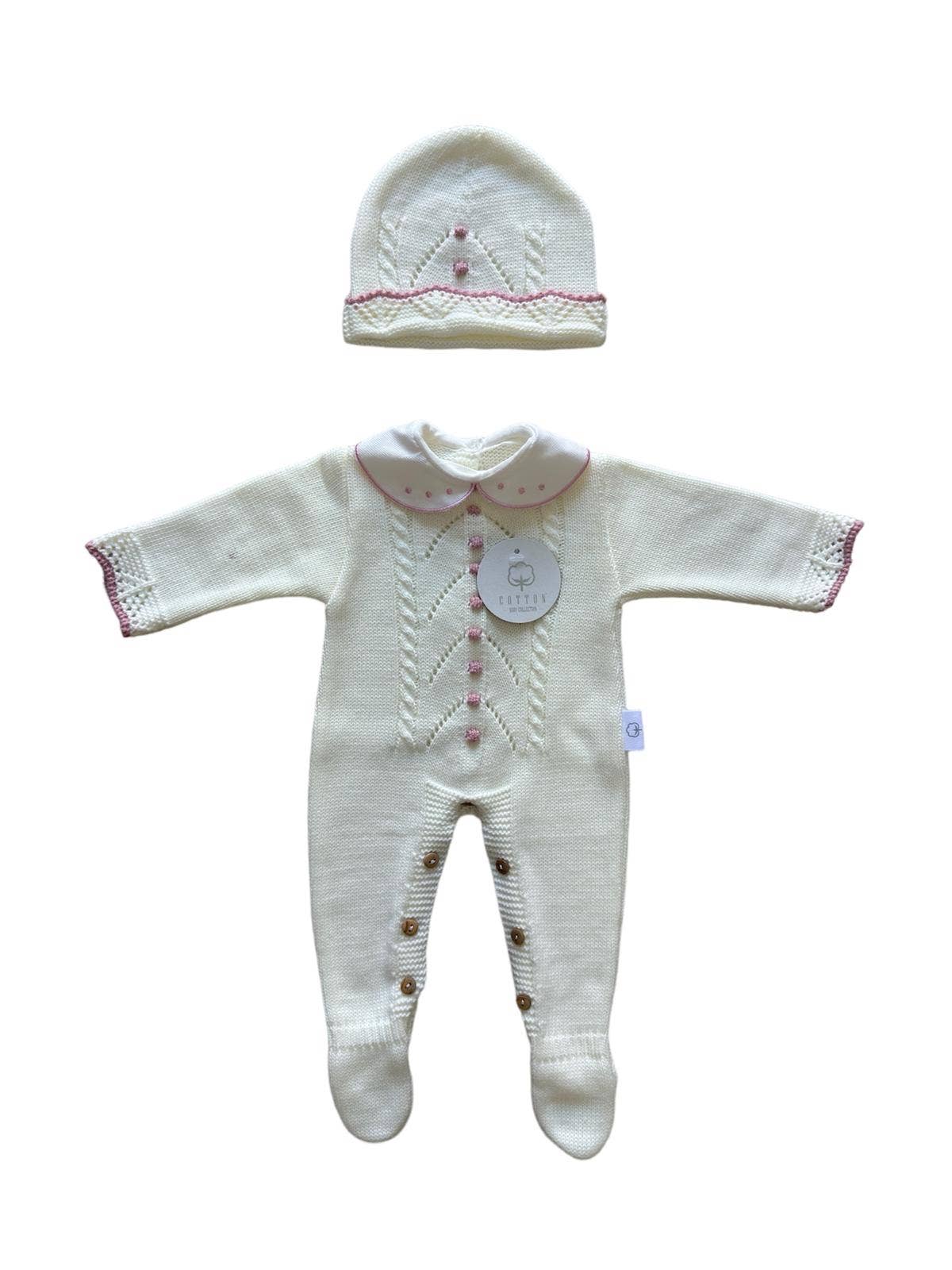 CT108 GEBREID PAK MET MUTS HERFST/WINTER: Roze/wit / 1/3 maanden