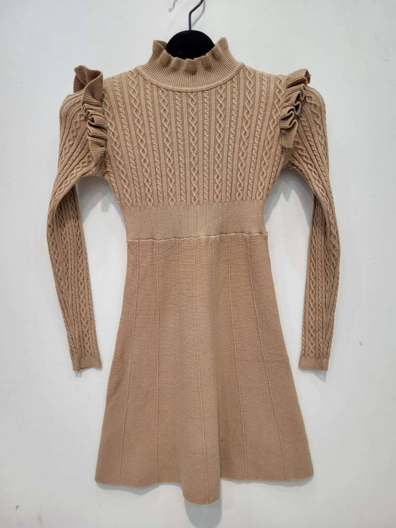Jurk met roezel op de schouder beige