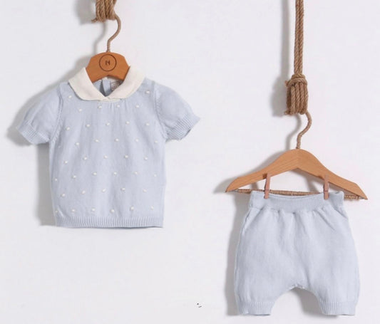 Blauw korte mouwen polo en korte broek