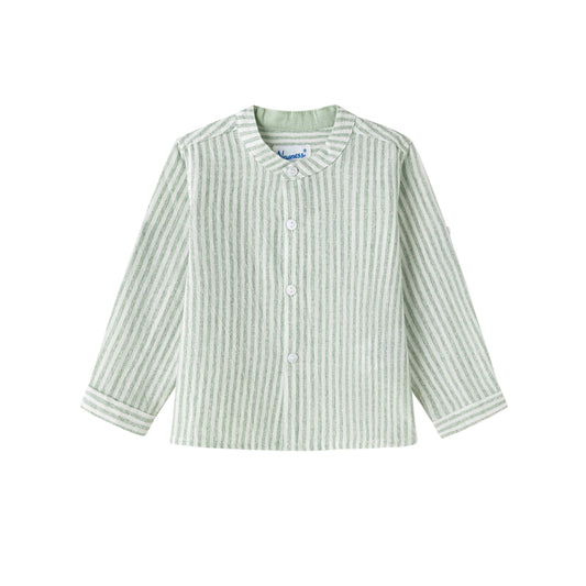 Groen Gestreept Baby Jongensshirt: Strepen / 90% katoen; 10% linnen / 6/9 maanden; 12 maanden; 18 maanden; 24/30 maanden