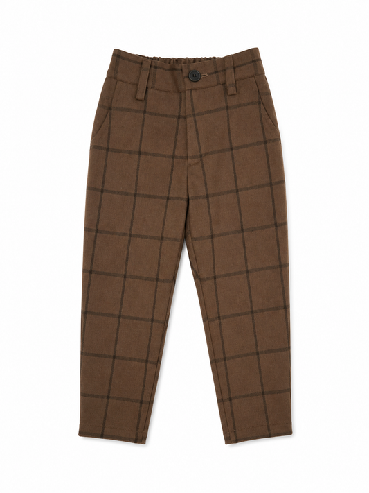 Loulou lange broek grove ruit donkerbruin