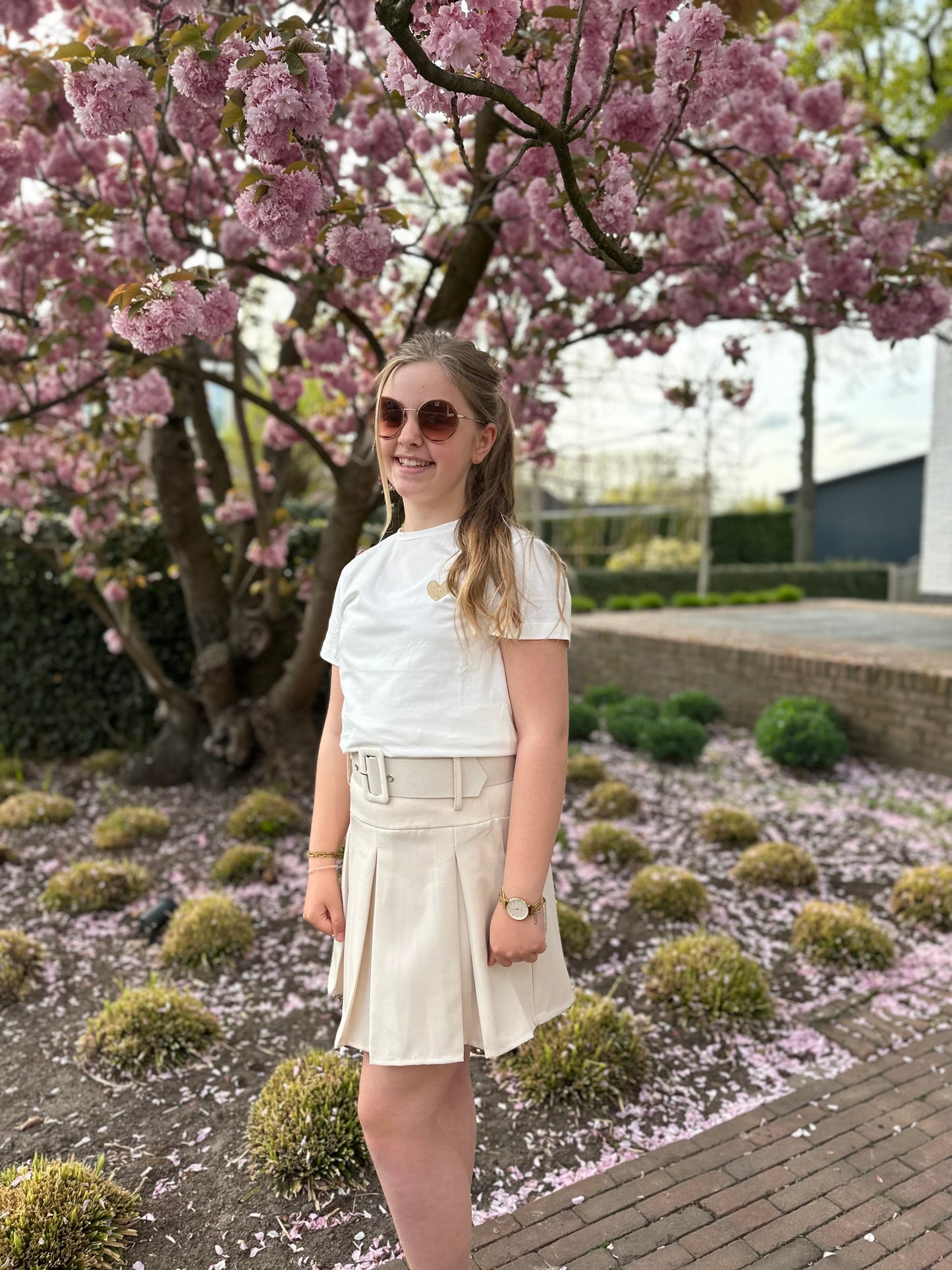 Rok beige met riem