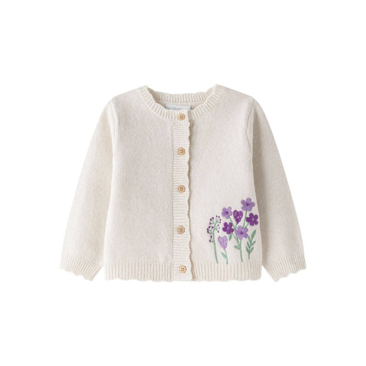 Gebreid vest paarse bloemetjes babymeisje BGI85517