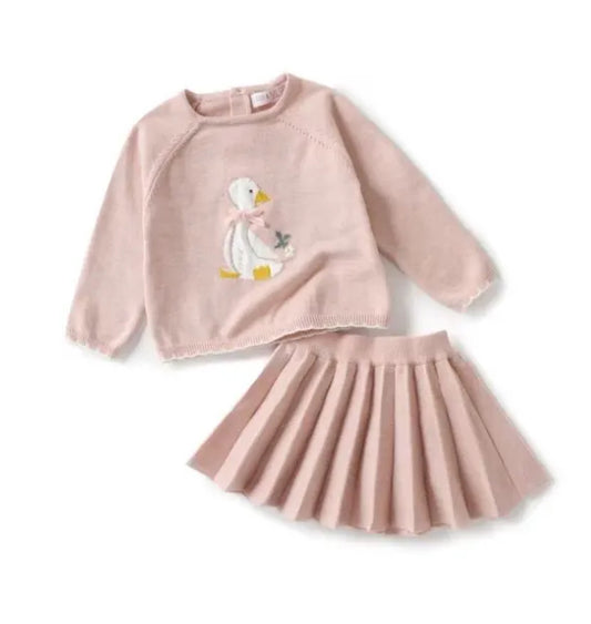2 delig roze set rok en trui met eendje