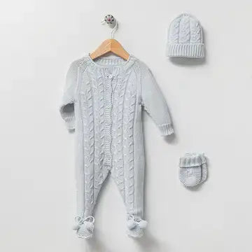Gebreide babyset met pompon en muts van biologisch katoen