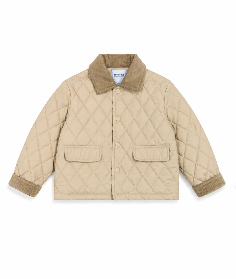Gewatteerde jas met rip kraag beige