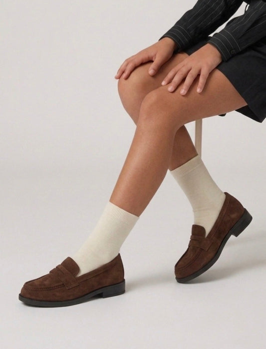 Bruine suede instappers / loafers