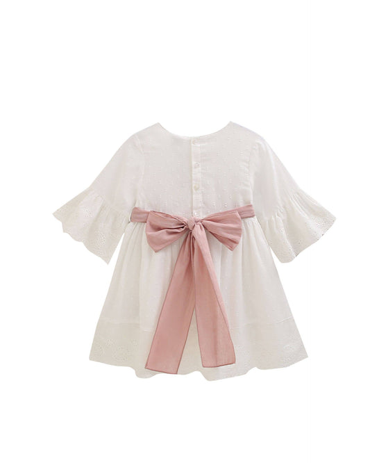 Meisjesjurk plumeti wit met roze strik JGV96848