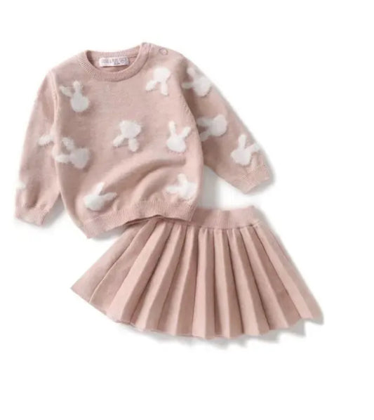 2 delig roze set rok en trui met konijntjes