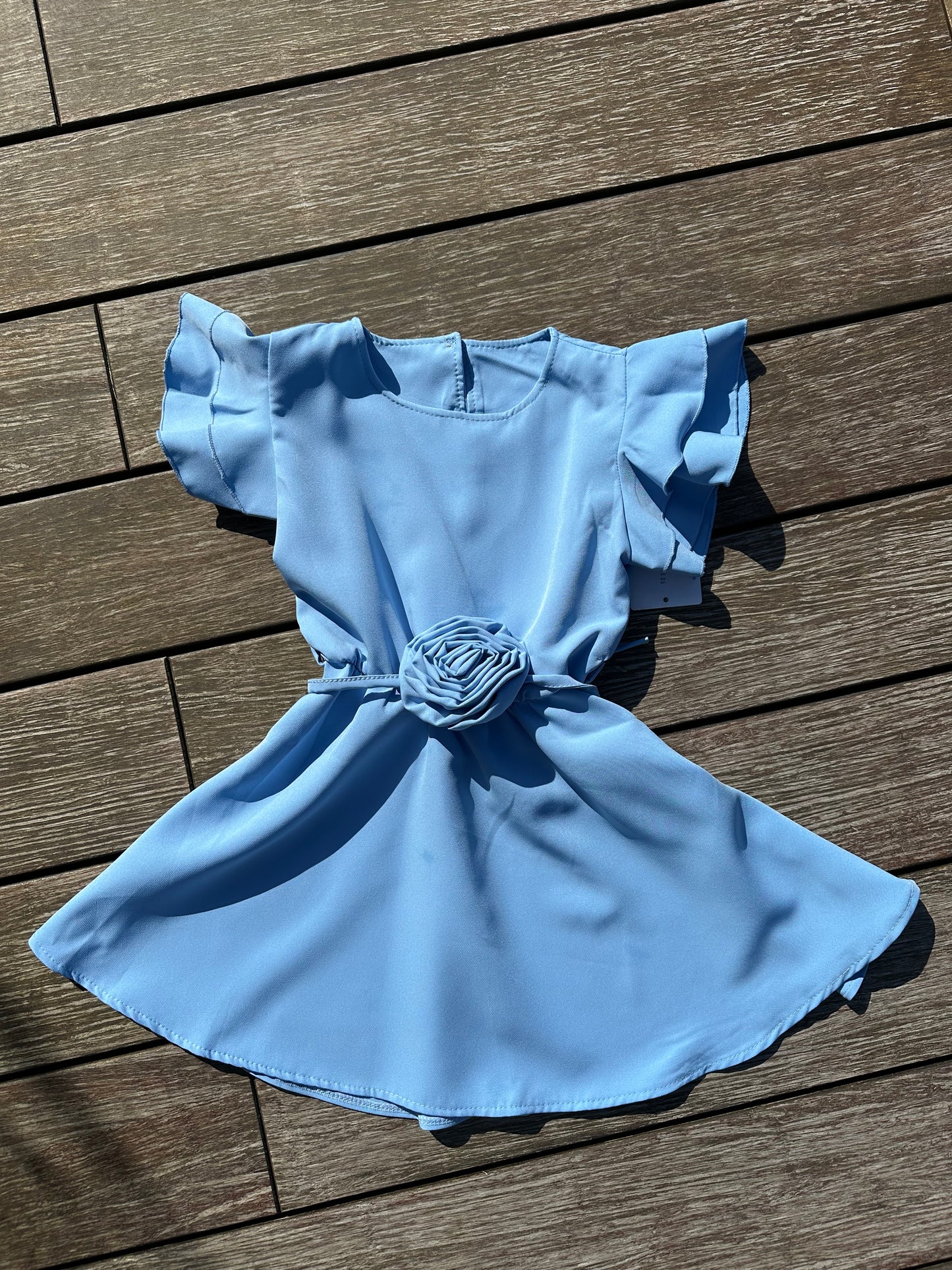 Jurk met korte mouw roosriem blauw