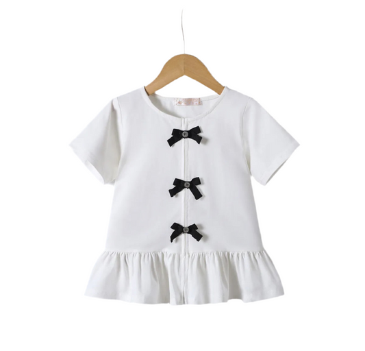 Korte mouwen shirt met strikjes wit