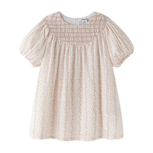 Meisjesjurk met roze smock en mouwen JGV96741
