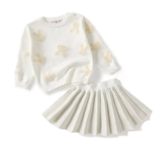 2 delig beige set rok en trui met konijntjes