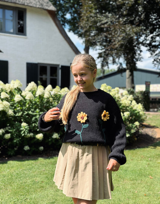 Bloemen trui zwart