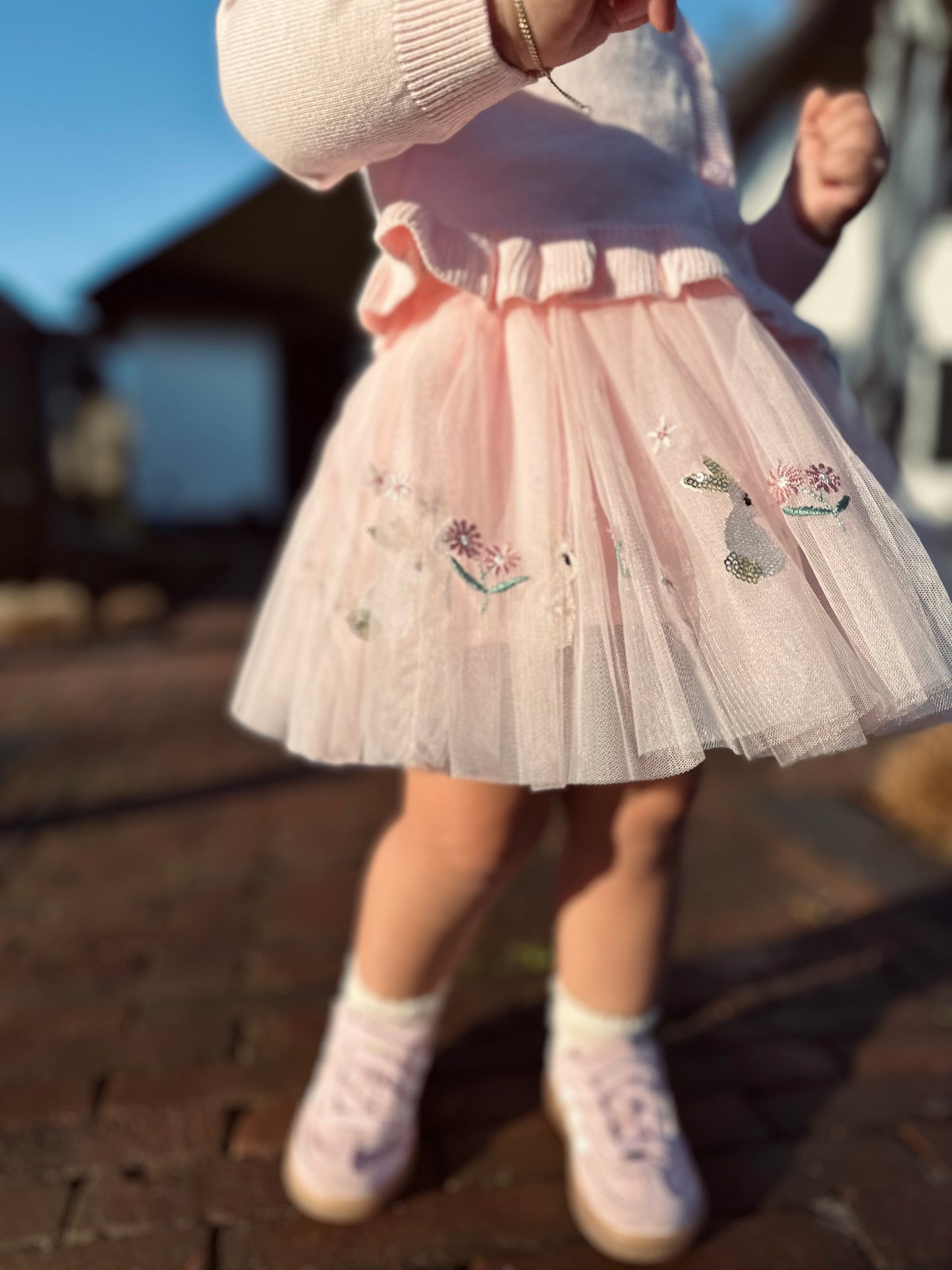 Roze setje vestje en tulerok met konijntjes
