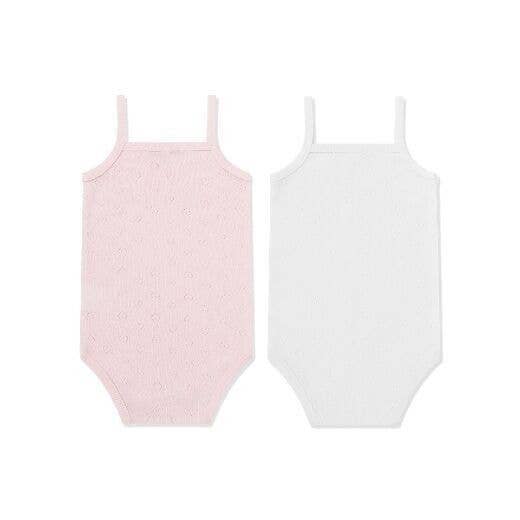 Bodys 2-delige set - Bandjes: Roze/wit / 100% katoen