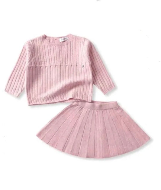 Trui en rokje fijne kabel roze