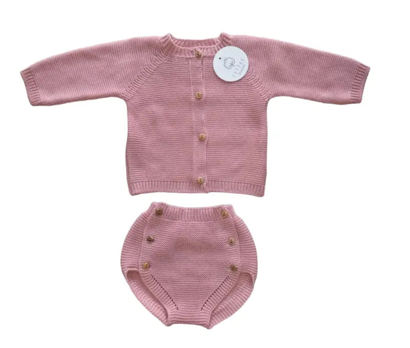 Gebreid baby pakje oud-roze