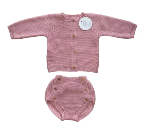 Gebreid baby pakje oud-roze