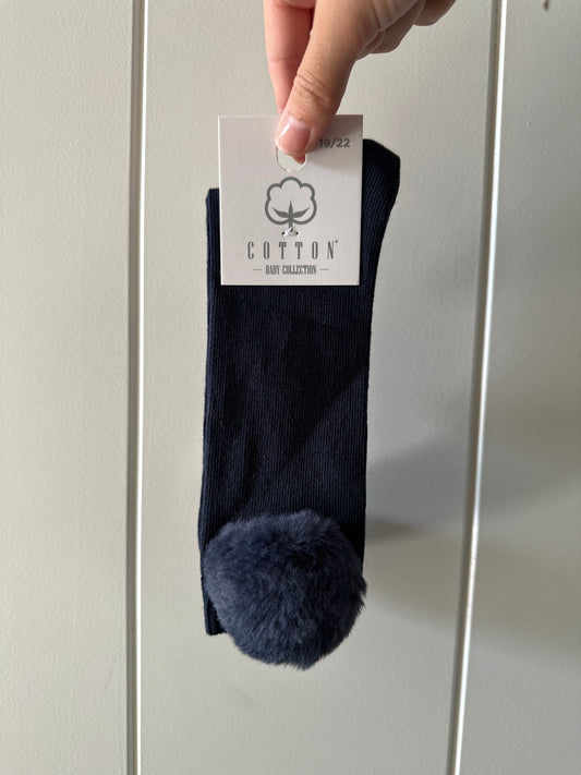 Donkerblauwe pompon kniekousen